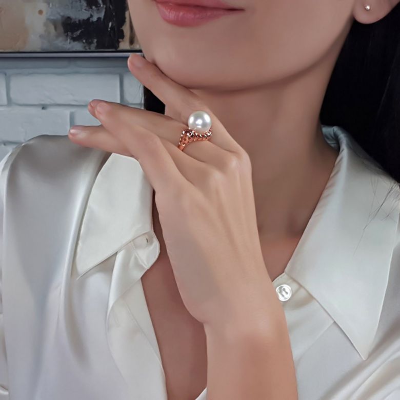 Bague chaloupée corail rose starlette - Perle des mers du sud - 2