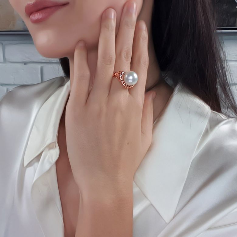 Bague chaloupée corail rose starlette - Perle des mers du sud - 3