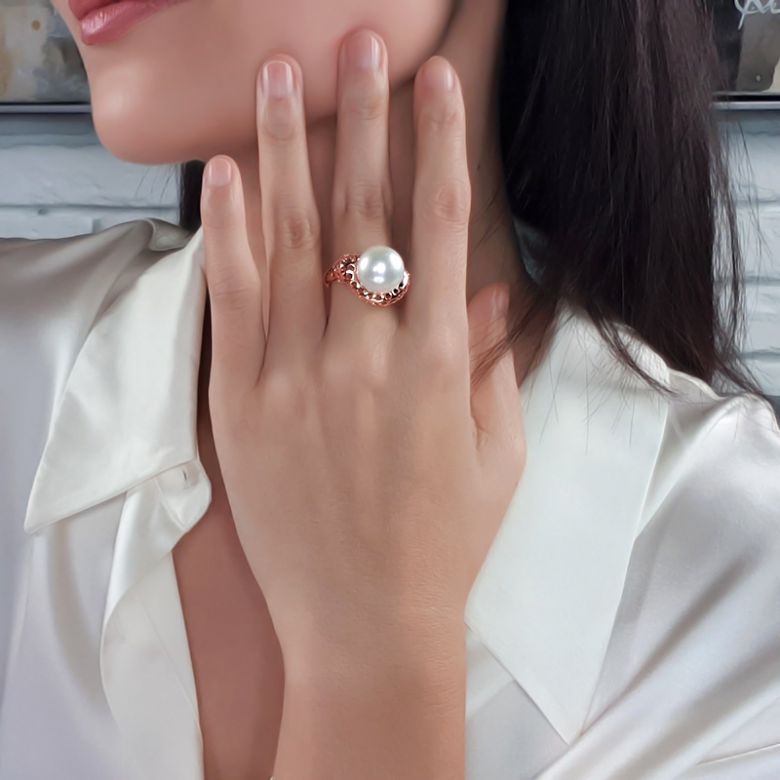 Bague chaloupée corail rose starlette - Perle des mers du sud - 4
