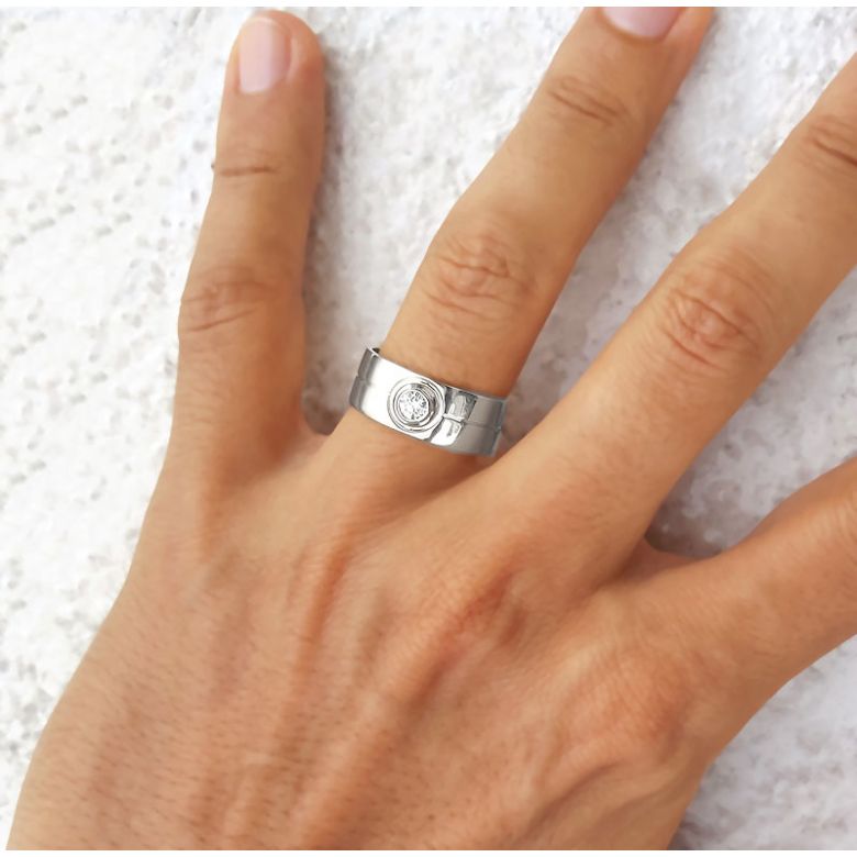 Bague homme chevalière - 8mm or blanc 18cts - Diamant | Octave - 2