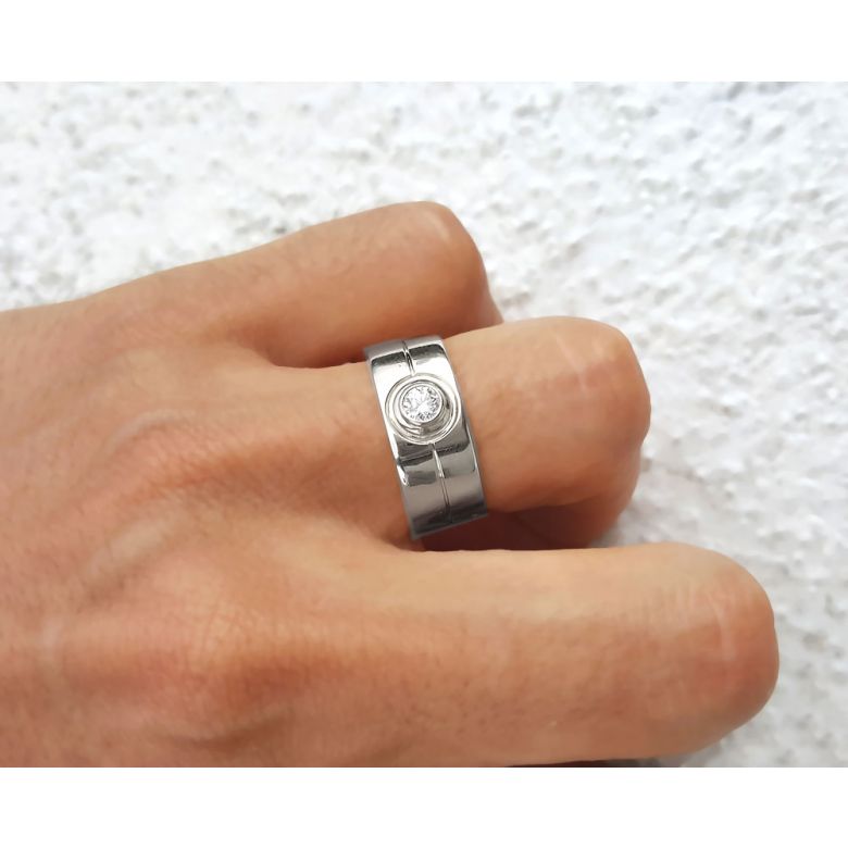 Bague homme chevalière - 8mm or blanc 18cts - Diamant | Octave - 4