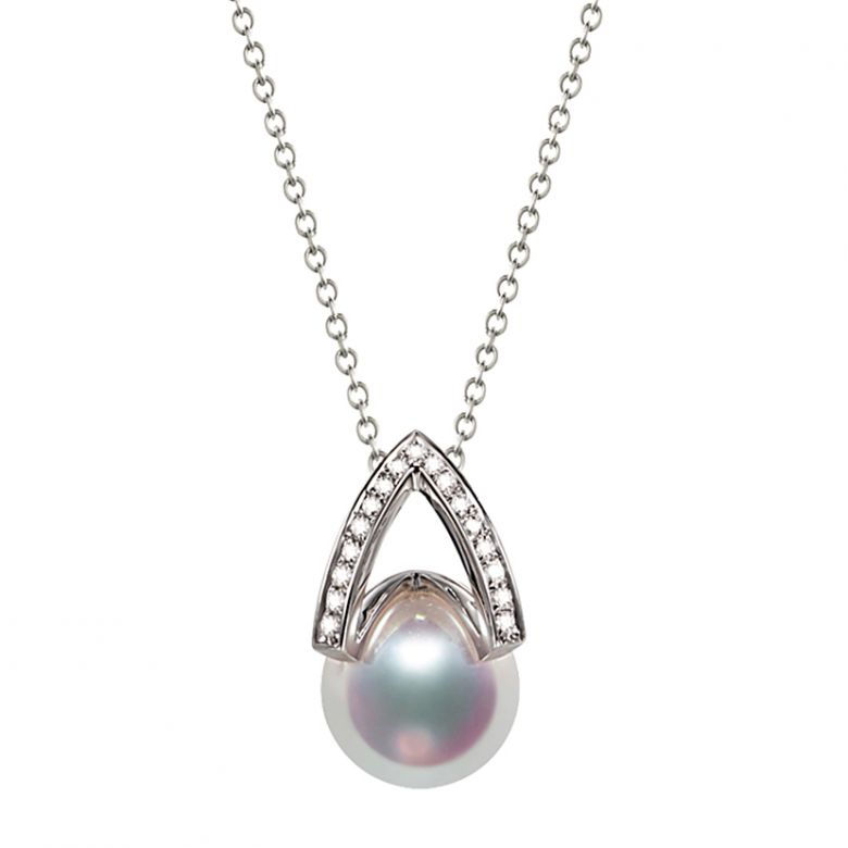 Pendentif perle Akoya Japon. Diamant, Or blanc I Masako - 1