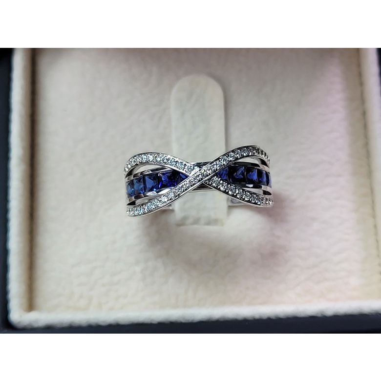 Bague sens de nos vies. Saphirs bleus, diamants et Or blanc  - 10