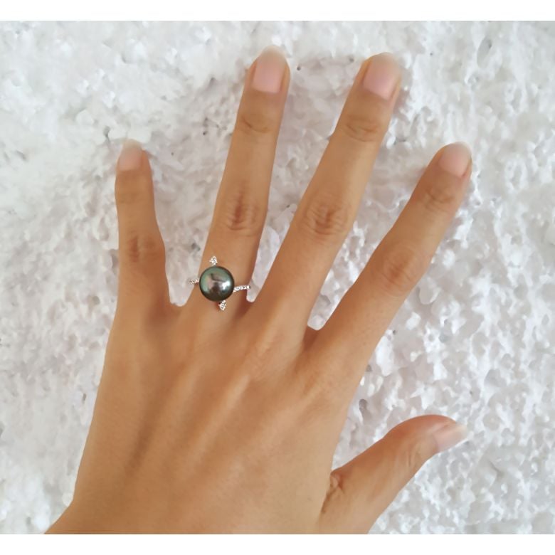 Bague L'Île sous le Vent - Perle de Tahiti - Or blanc, diamants sertis - 5