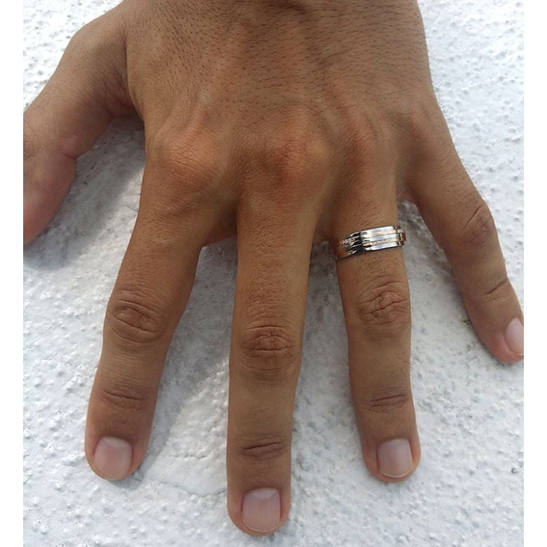 Alliance 2 ors Homme - Or blanc poli et rose brossé - Diamants - 4