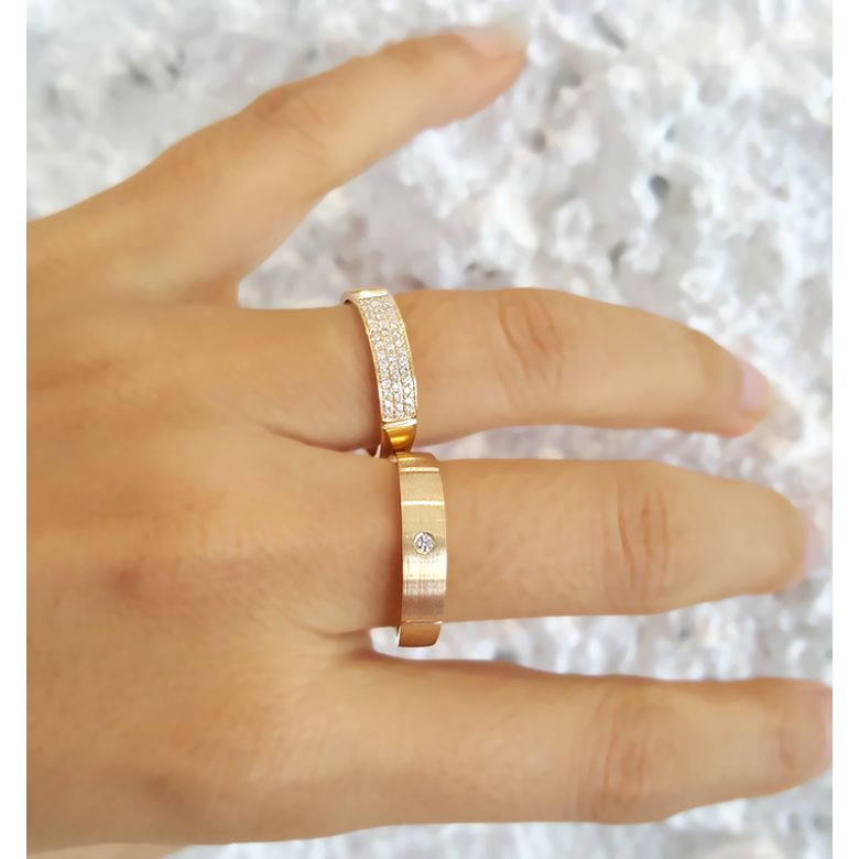 Alliances or jaune Couple - Sertissage diamants - 6