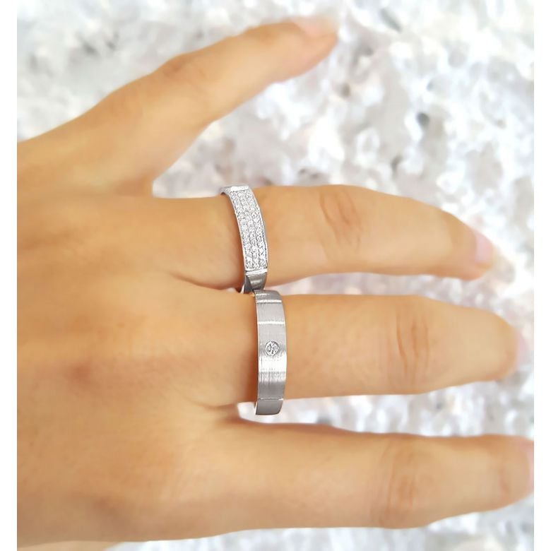 Alliances or blanc Couple - Sertissage diamants - 4