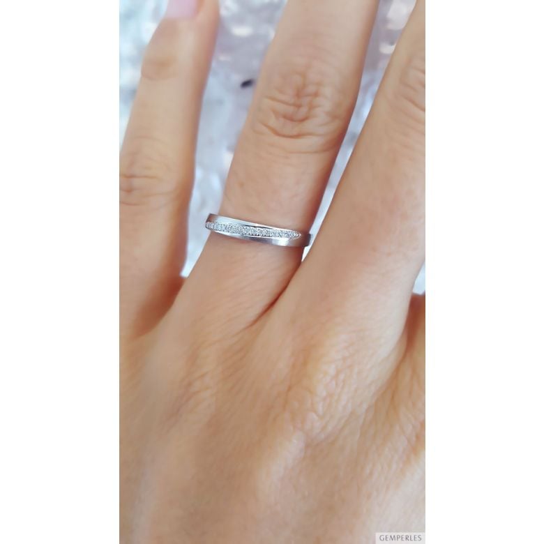 Alliances modernes homme et femme. Or blanc 18cts, diamants | Tea & Ovidio - 8