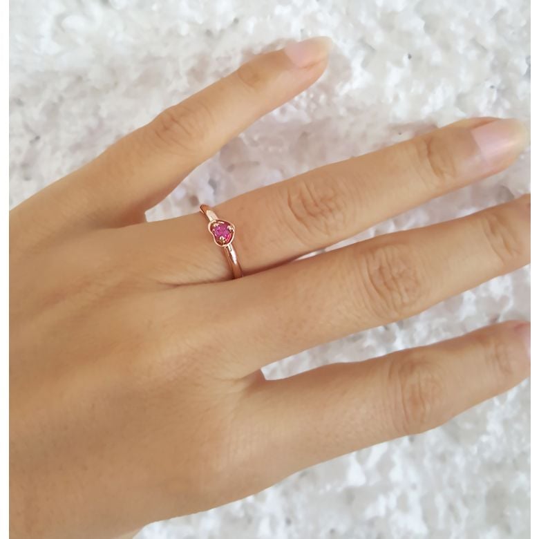 Bague rubis et or rose - Monture coeur - 6