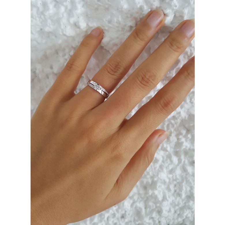 Alliance Femme solitaire diamants - Alliance moderne Platine - 2