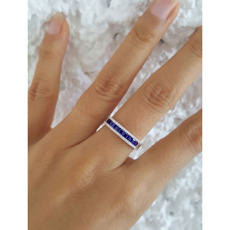 Bague saphir diamant or blanc - Lumière Azurée - 8