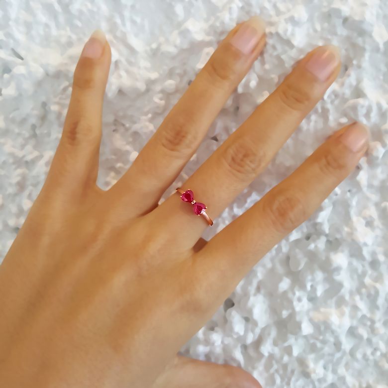 Bague or rose rubis taille coeur - Noeud papillon - 5