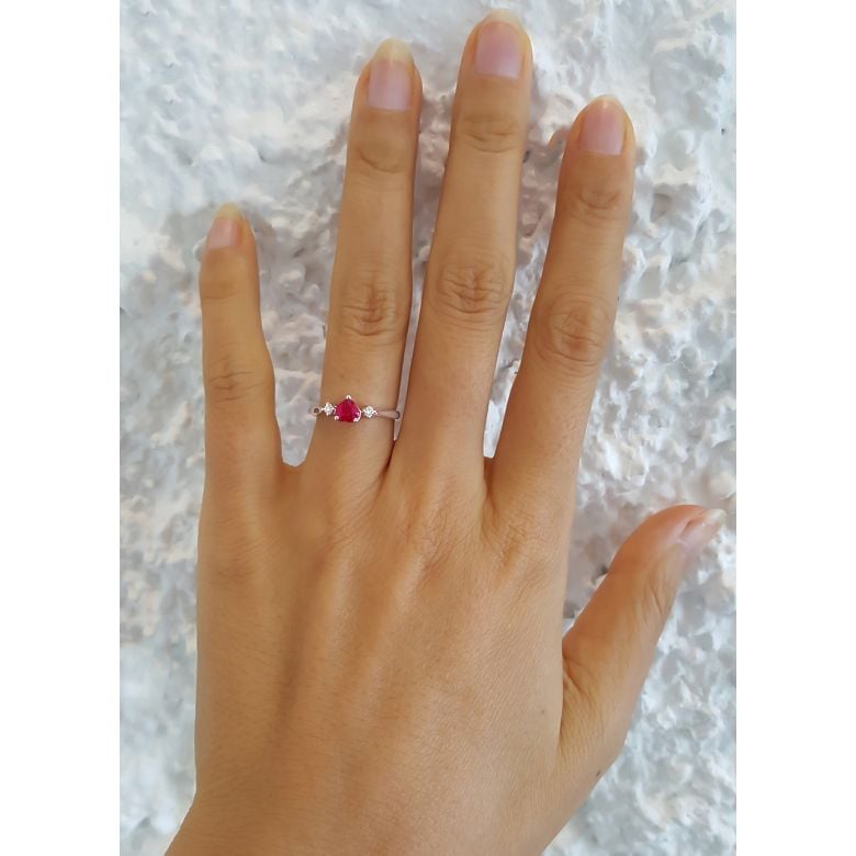 Coeur d'amour - Bague coeur d'amour - Rubis, diamants, or blanc - 3