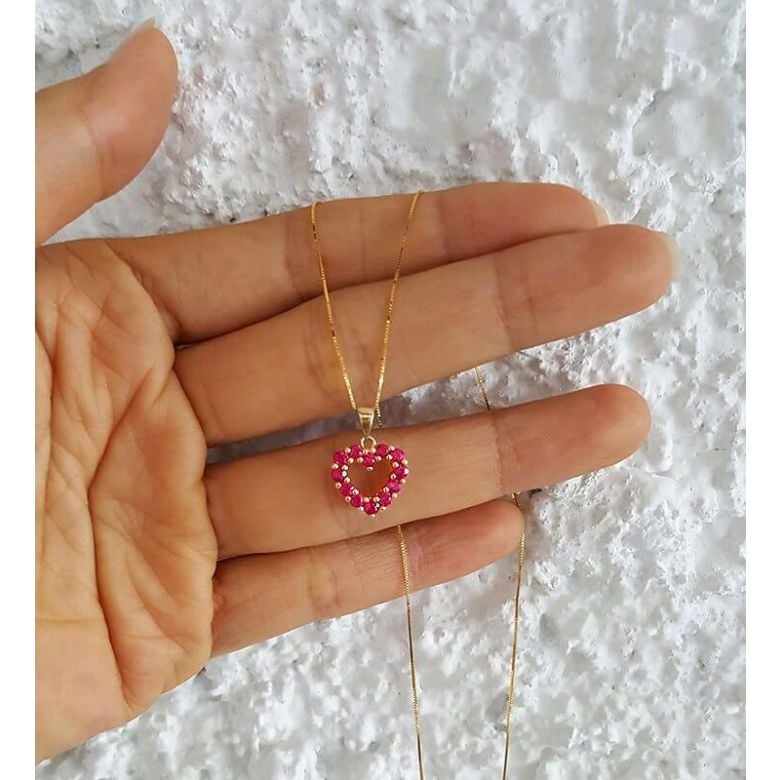 Pendentif coeur - Or jaune et Rubis de Birmanie - 3