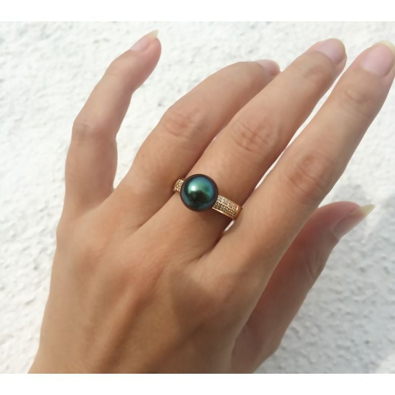 Bague Elbow - Perle de Tahiti - Or jaune, diamants - 2