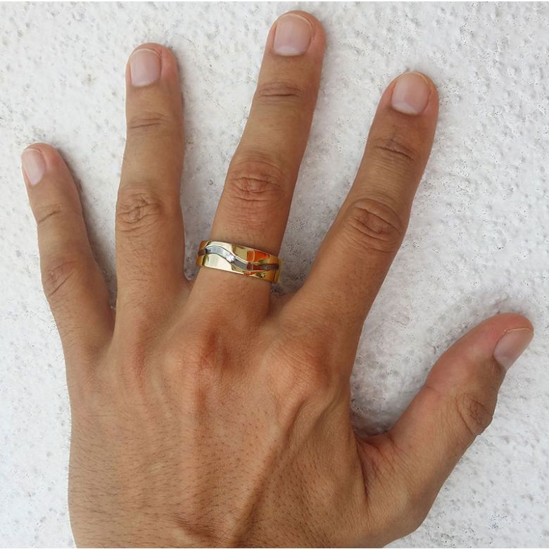 Bague anneau originale Homme en or jaune - Diamant demi-clos serti | Démétrius - 2