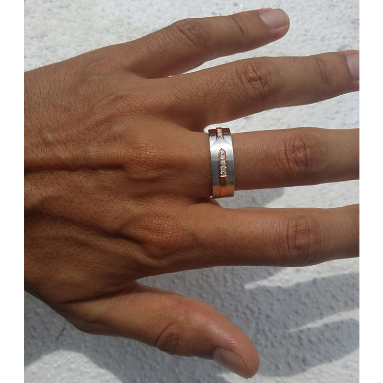 Bague Homme moderne. Or blanc et rose 18cts, 8 Diamants VS / G | Camillo - 4