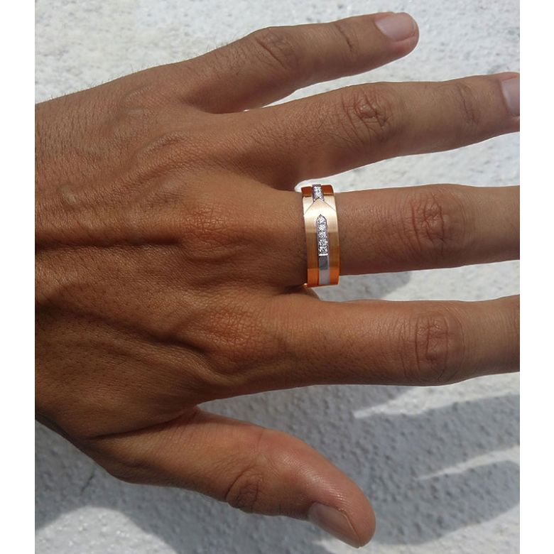 Bague Homme moderne. Or rose et blanc 18cts, 8 Diamants VS / G | Camillo - 4