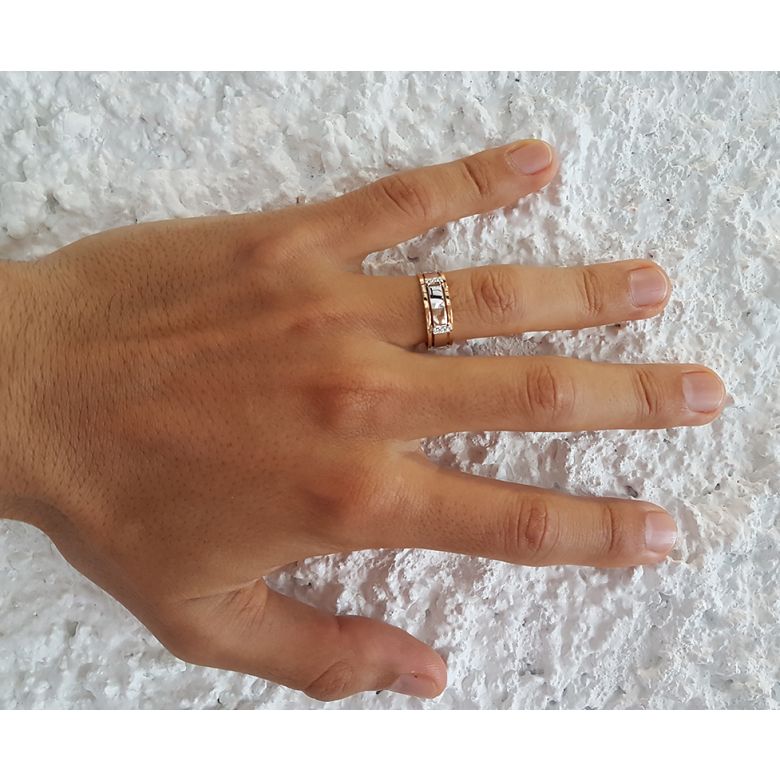 Bague or jaune et blanc Homme - 2 Ors 18cts, 6.50gr - 6 Diamants - 6