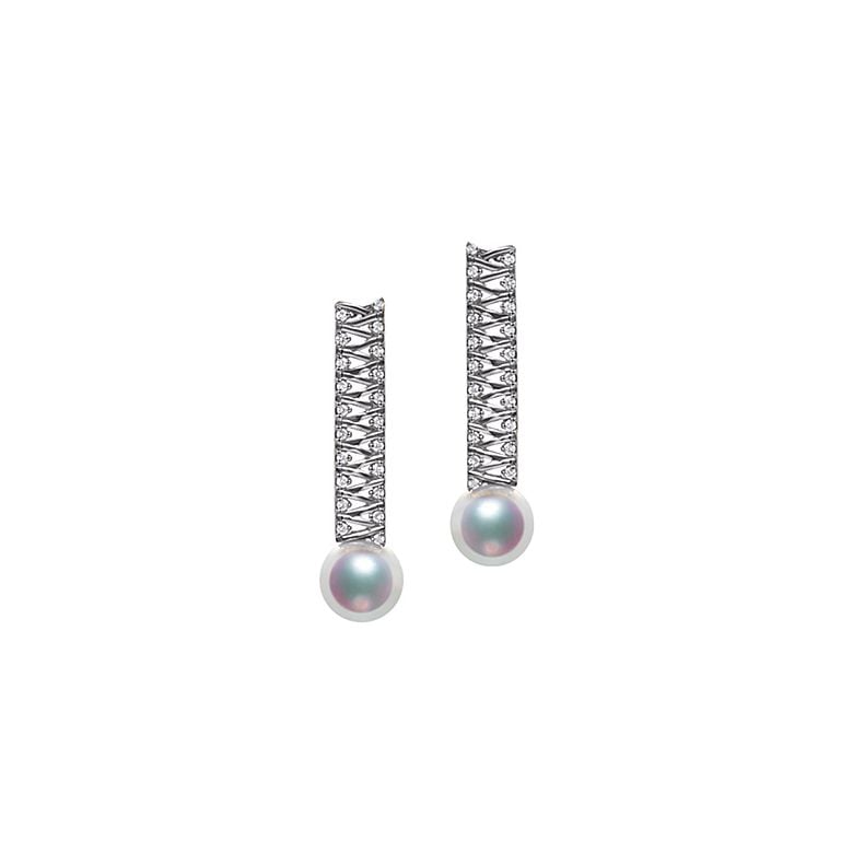 Boucle d oreille perle du Japon. Or blanc, diamant - Hatsune Miku - 1