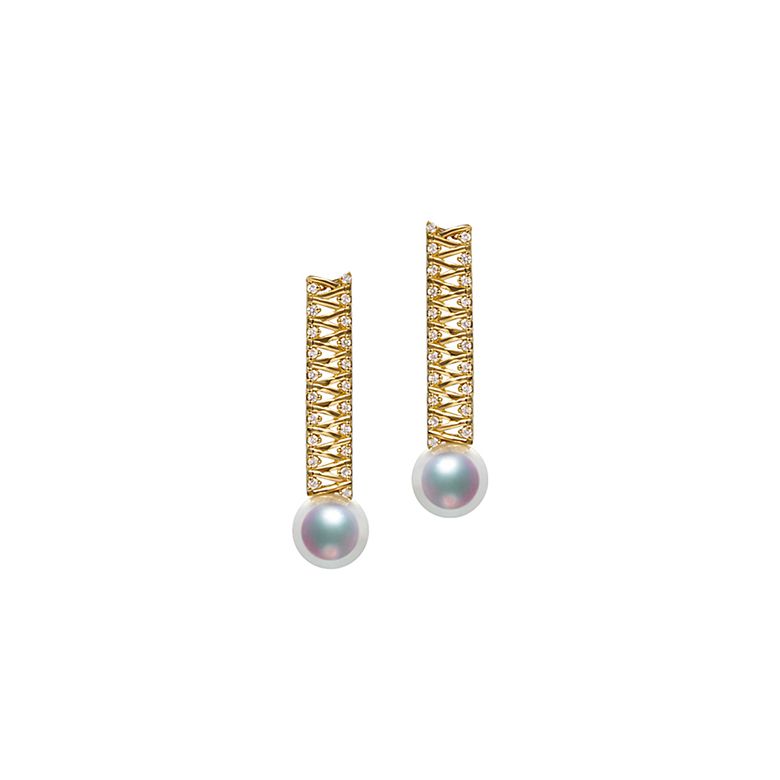 Boucle d oreille perle du Japon. Or jaune, diamant - Hatsune Miku - 1