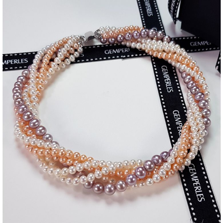 Collier Arlequin I 6 Rangs de Perles Multicolores 5/8mm AAA  - 1