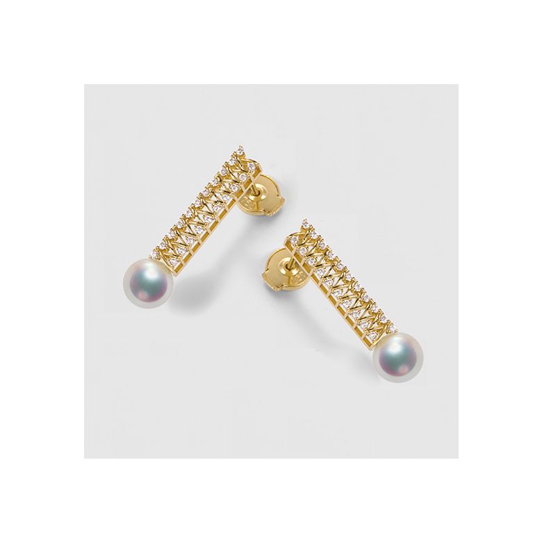 Boucle d oreille perle du Japon. Or jaune, diamant - Hatsune Miku - 3