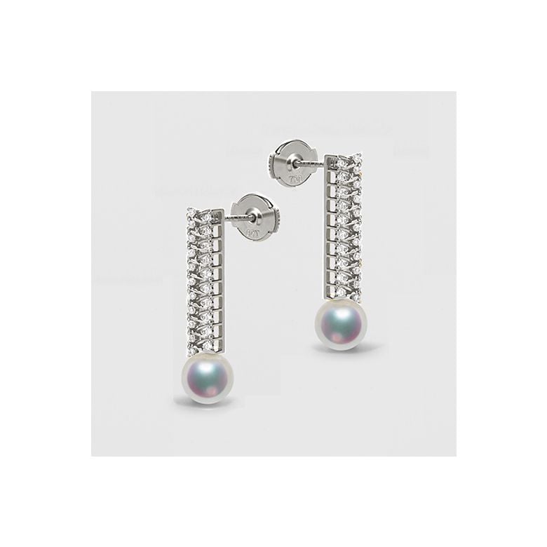 Boucle d oreille perle du Japon. Or blanc, diamant - Hatsune Miku - 3