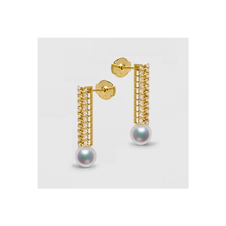 Boucle d oreille perle du Japon. Or jaune, diamant - Hatsune Miku - 4