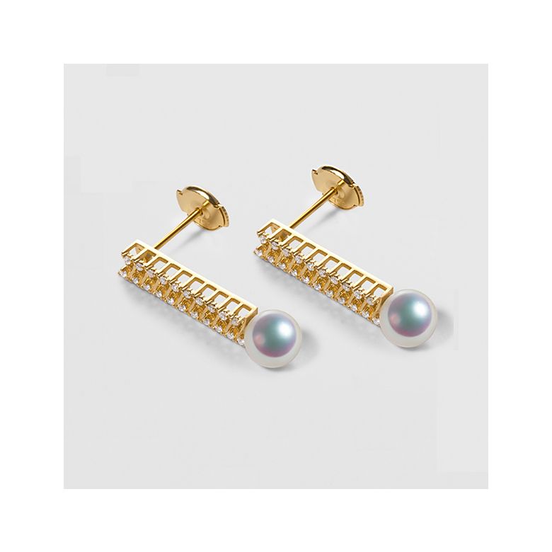 Boucle d oreille perle du Japon. Or jaune, diamant - Hatsune Miku - 5