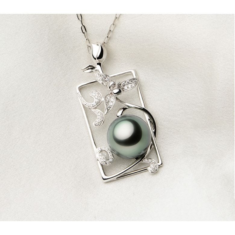 Pendentif Orchidée en perle de Tahiti, Or blanc et diamants - 2