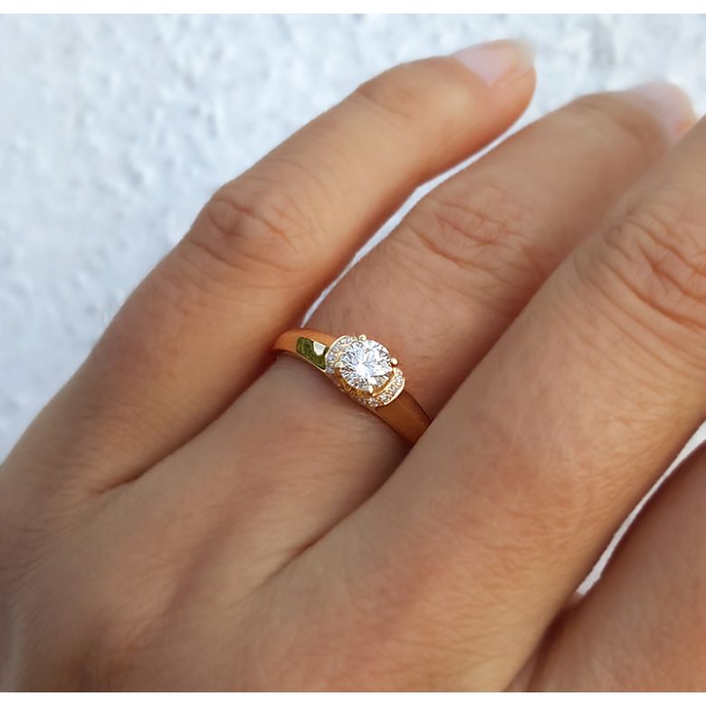 Solitaire bague en or jaune 18cts - 21 Diamants ronds 0.385ct - 7