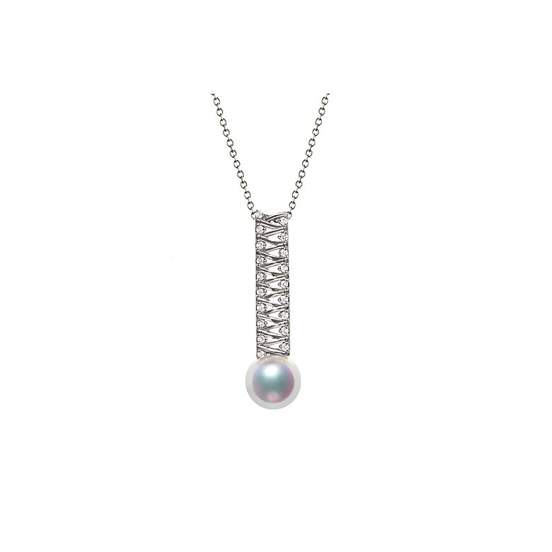 Pendentif perle du Japon. Or blanc, diamant - Hatsune Miku - 1