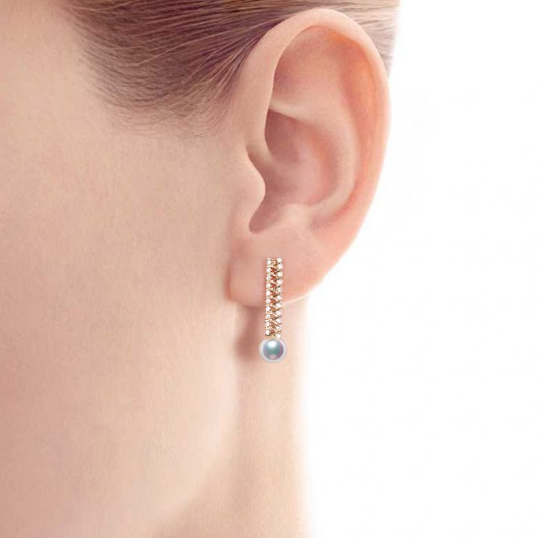 Boucle d oreille perle du Japon. Or jaune, diamant - Hatsune Miku - 2
