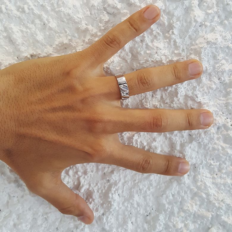 Bague stylisée homme or gris - Or blanc 18cts & Diamant | Marcus - 2