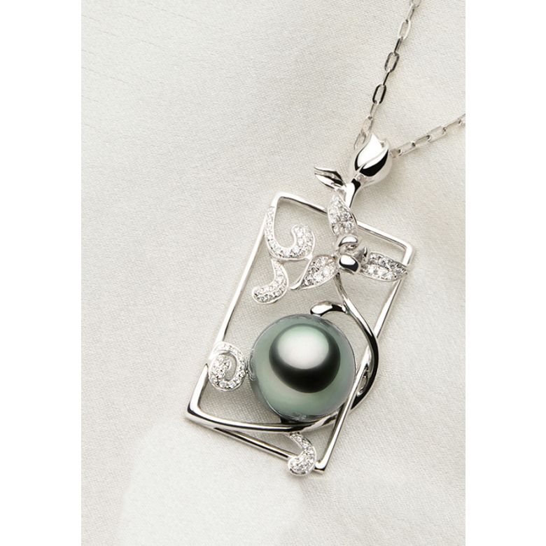 Pendentif Orchidée en perle de Tahiti, Or blanc et diamants - 3