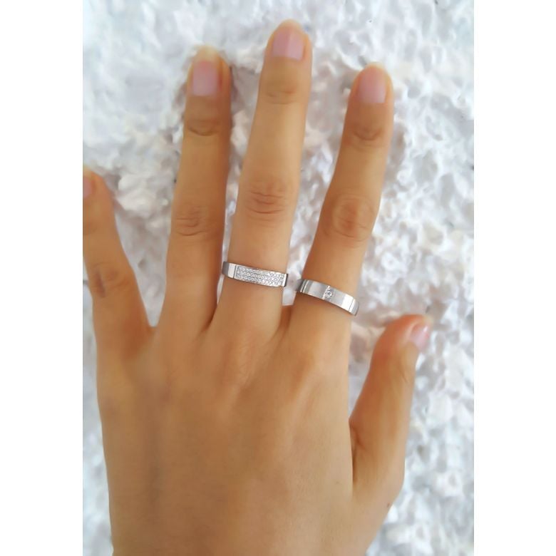 Alliances Platine Couple - Sertissage diamants - 5