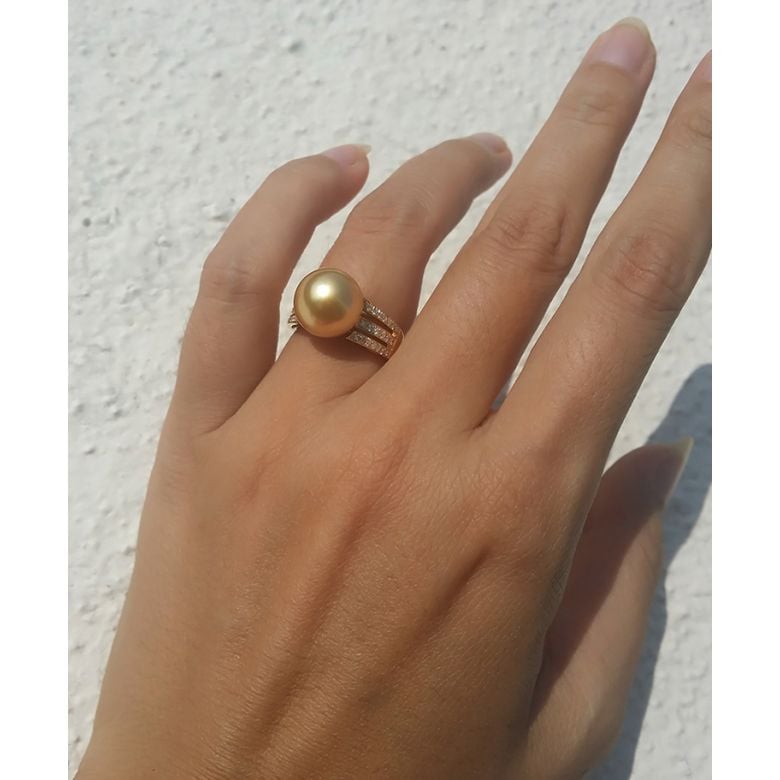 Bague Île de Barrow - Perle d'Australie dorée - Or jaune, diamants - 7