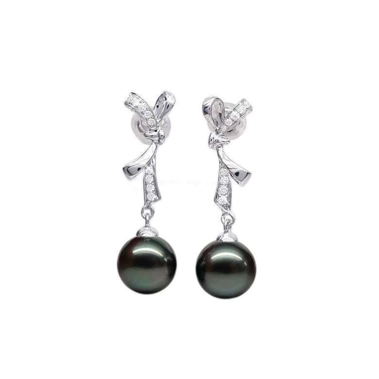 Boucles oreilles ganses - Noeuds papillons - Perles de Tahiti - Or blanc - 1
