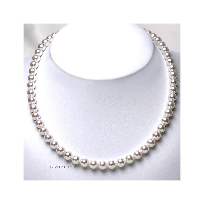 Collier perles Akoya blanches - Perle fine cultivée au Japon - 7/7.5mm - 6