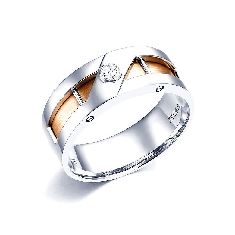 Bague chevalière diamant pour Homme - Deux ors blanc et rose 750/1000 - 1