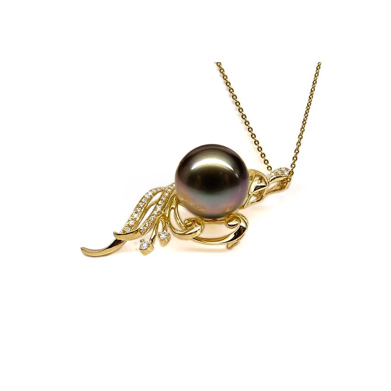 Pendentif phoenix - Perle de Tahiti noire - Or jaune, diamants - 4