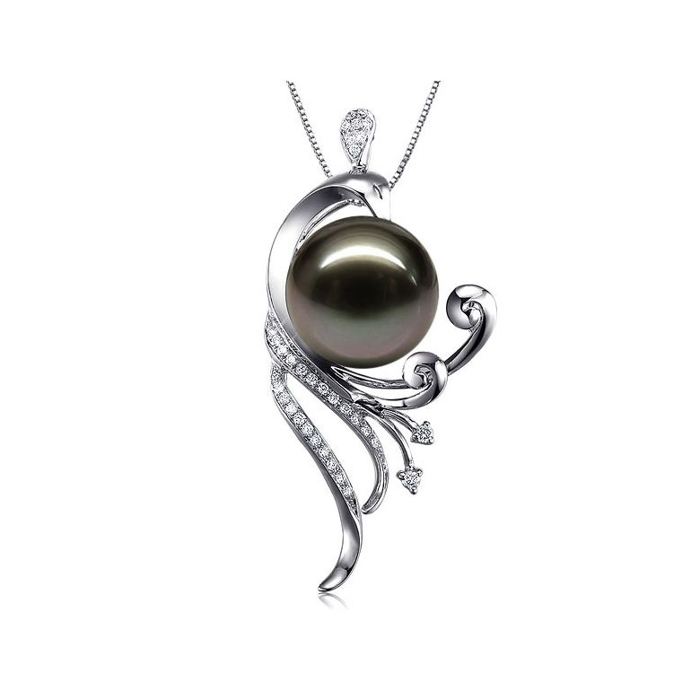 Pendentif phoenix - Perle de Tahiti noire - Or blanc, diamants - 1