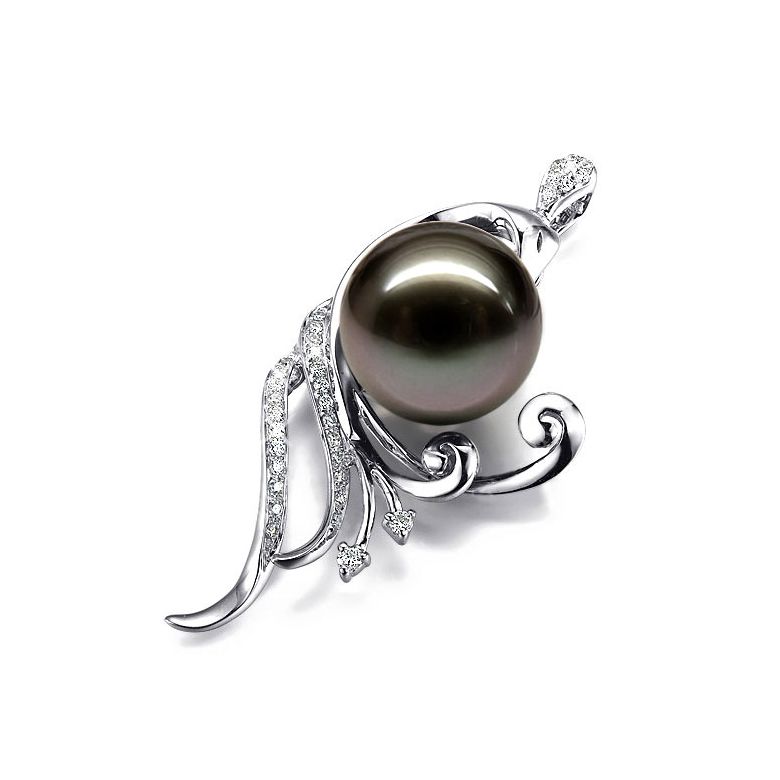 Pendentif phoenix - Perle de Tahiti noire - Or blanc, diamants - 3