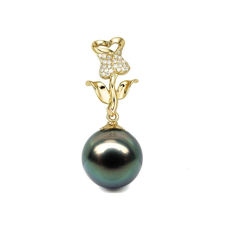 Pendentif la vie en rose. Perle de Tahiti, Or jaune et Diamants - 1
