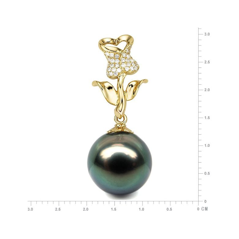 Pendentif la vie en rose. Perle de Tahiti, Or jaune et Diamants - 4