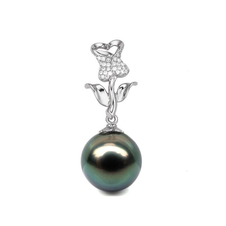 Pendentif la vie en rose. Perle de Tahiti, Or blanc et Diamants I Gemperles - 1