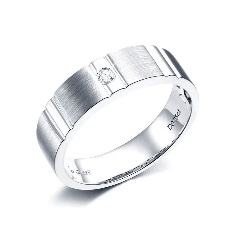 Bague dentelée pour homme or blanc brossé et poli 18 carats, Diamant | Hamlet - 1