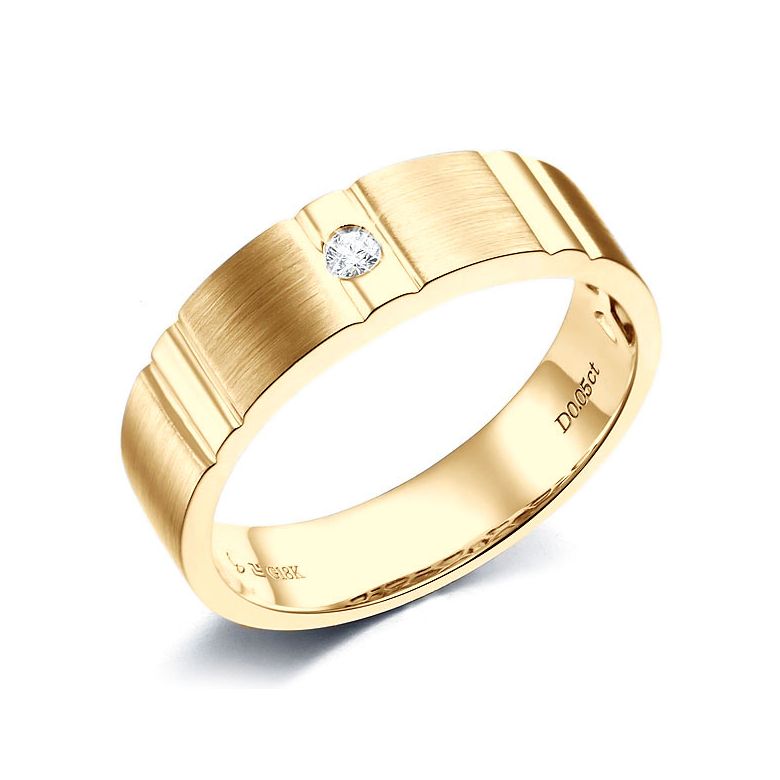 Bague dentelée pour homme or jaune brossé et poli 18 carats, Diamant | Hamlet - 1