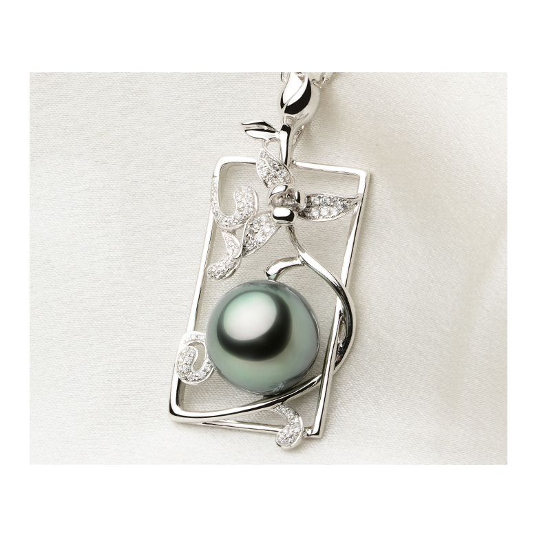 Pendentif Orchidée en perle de Tahiti, Or blanc et diamants - 4